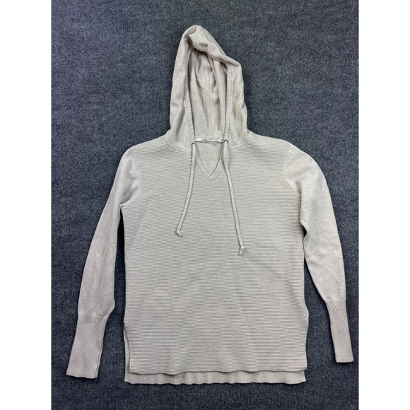 Athleta Tops - Athleta Hoodie Sweater Womens Small Beige Ribbed Knit V-Neck Pullover